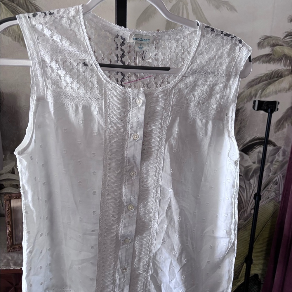 Sundance NWT White Lace Short Sleeve Top